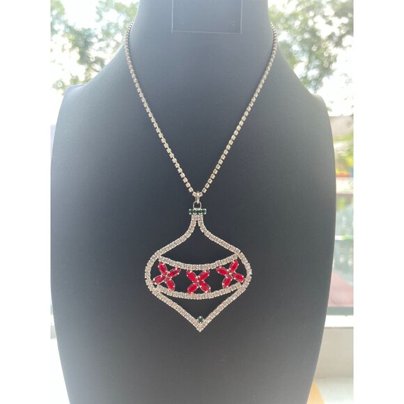 Christmas in July Massive Rhinestone Christmas Ornament Pendant Necklace With Re - Picture 3 of 16